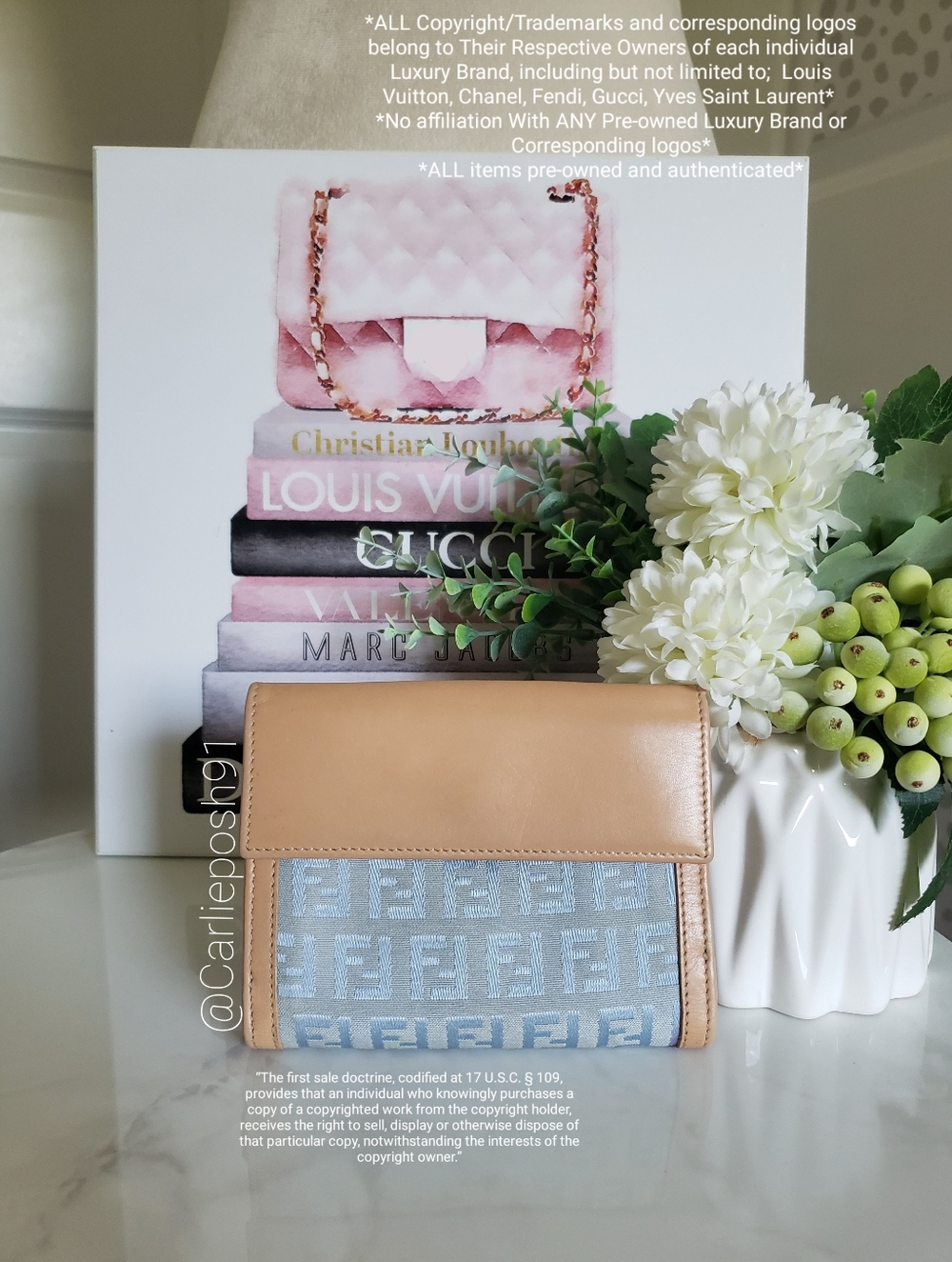 Authentic Pre-owned Fendi Zucchino FF Light Blue Compact Wallet - Picture 4 of 16